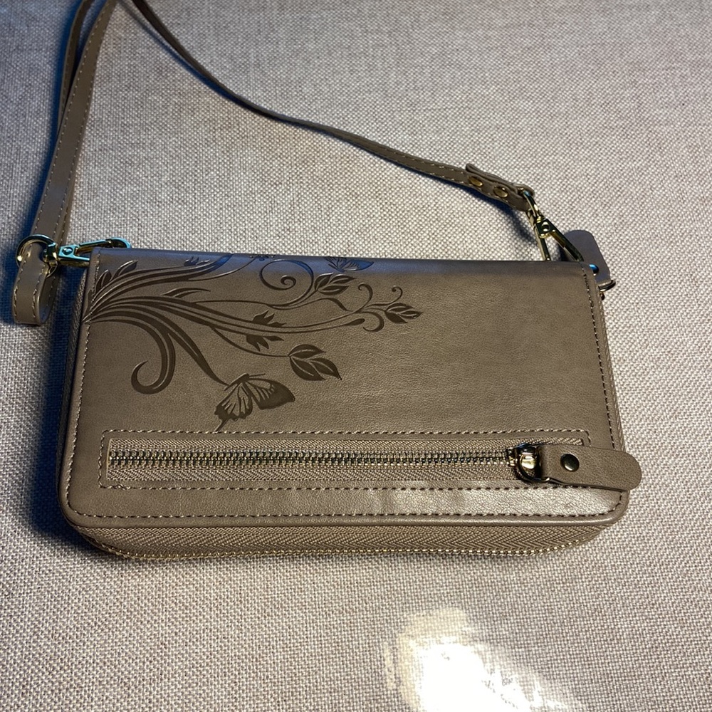 Lacass Crossbody Chain Dual Zipper Detachable Magnetic Leather Wallet